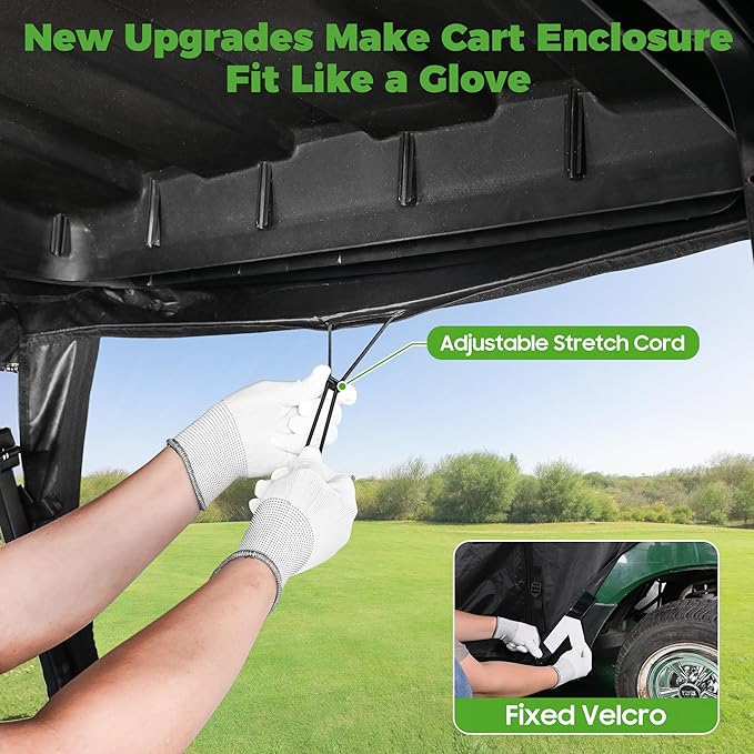 10L0L Golf Cart Driving Enclosure 2/4 Passenger for Yamaha G14 G16 G22 G29 Drive2 with Heavy Duty Zipper,600D Golf Cart Rain Cover Driving Covers with Roll-up Windshield, 4-Sided Clear Window