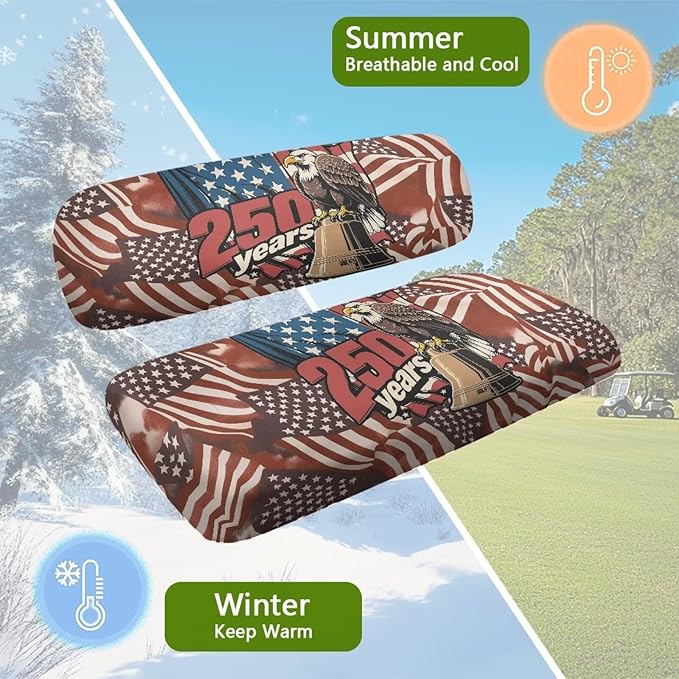 Bulopur Eagle Golf Cart Blanket Seat Covers 250 Years USA Flag Club Car Golf Cart Seat Covers Non-Slip Breathable Cozy 2 PCS Golfcart Cushion Cover Washable
