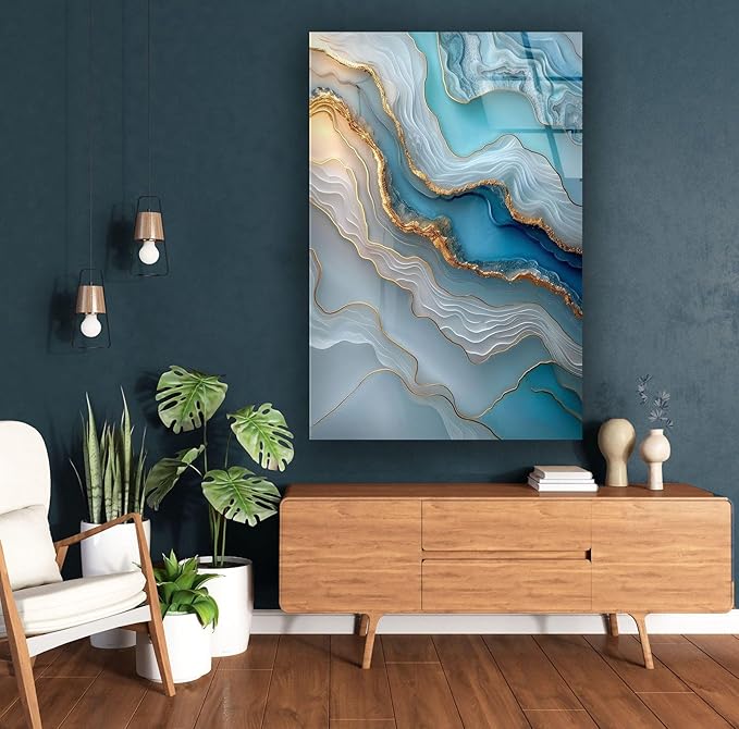 My Photostation.com 24Wx30H'' Turquoise and Blue Alcohol ink Glass Wall Art - Image 7