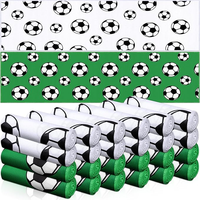 FuWeave 24 Pcs Sports Cooling Towels Baseball Basketball Softball Breathable Soccer Football Volleyball Microfiber Ice Towel Fast Drying for Party Favors Team Gift (Soccer,30 x 9 Inch)