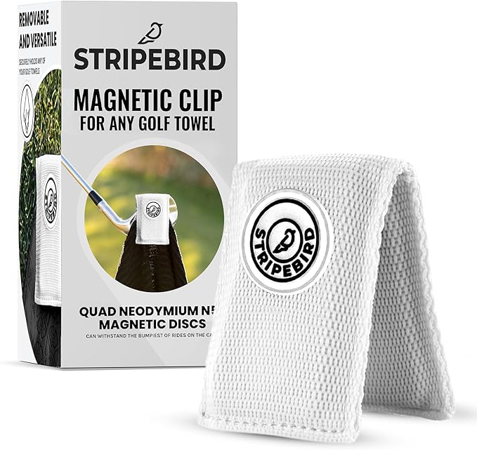 Stripebird Magnetic Clip for Any Towel (White) - Highest Strength Magnet for Golf Towel - Removable - Golf Towels for Men