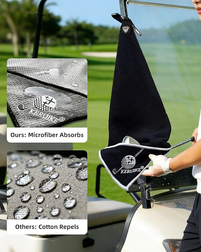 Magnetic Golf Towel 2 Pack 20" x 20" with Clip & Cleaning Pocket - Microfiber Waffle Ultra Absorbent, Golf Club & Ball Cleaner, Magnet for Clubs Essential Golf Accessories Golf Gifts for Men Women