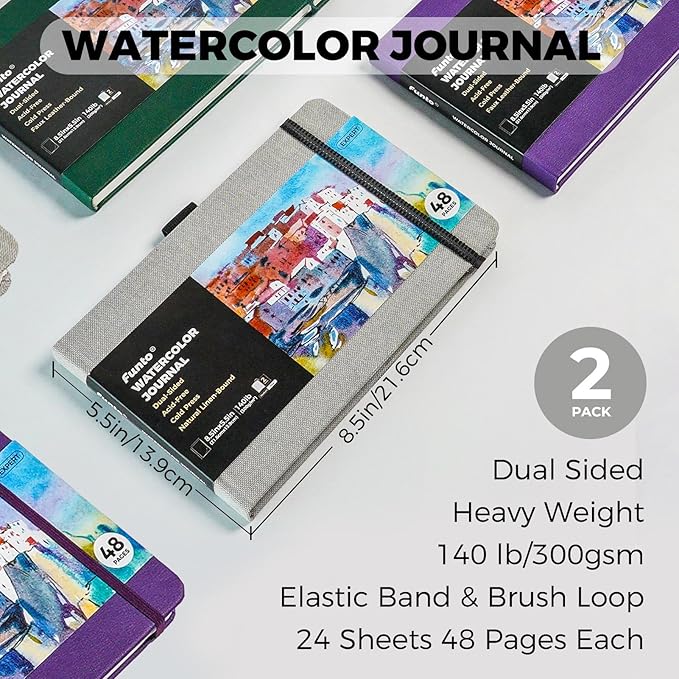 Funto Watercolor Journal, 2 Pack, 48 Pages Each, Cold-Pressed, Inner Paper - Image 2