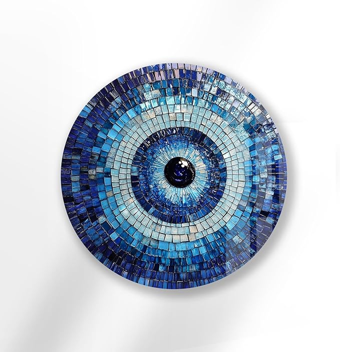 My Photostation.com 24'' Diameter Blue Mosaic Evil Eye Round Glass Wall Art - Image 4