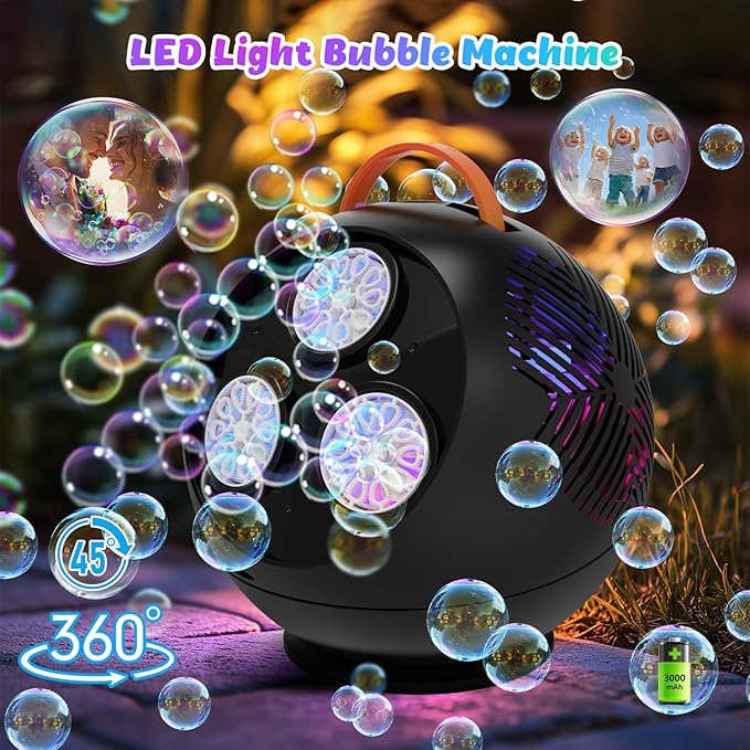 Bubble Machine for Kids Toddlers, 45°/360° Auto Rotatable Spherical Bubble - Image 2