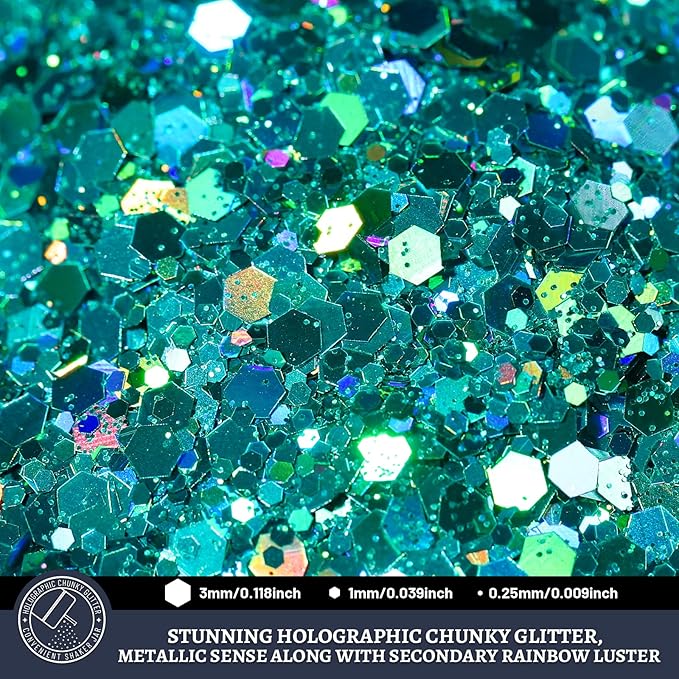 LEOBRO Blue Glitter, 160G/5.64OZ Holographic Chunky Glitter - Image 3