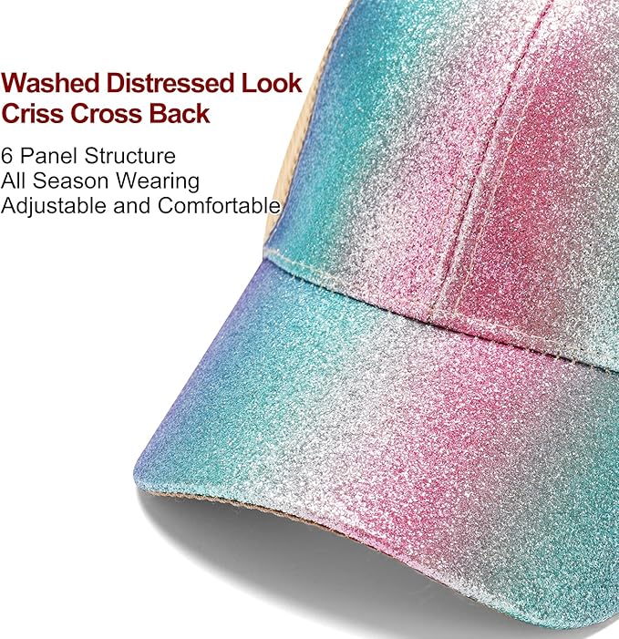 Criss Cross Hat Washed Distressed Baseball Cap Ponytail Hat High Messy Bun Ponycap for Women