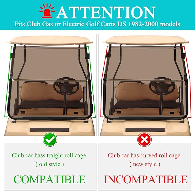 10L0L Foldable Golf Cart Windshield for Club Car DS, Impact Resistant Acrylic with UV Protection, Fits 1982-2000 Models (Brown)