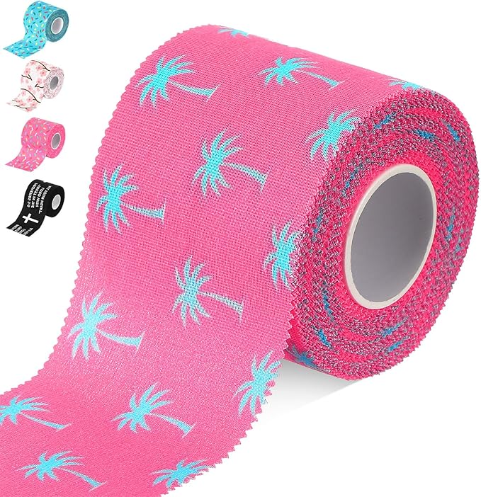 TrelaCo 1 Pcs Wrist Tape Baseball Cross Christian Athletic Tape 2in x 23ft Sports Wrap Cotton for Football Hockey Soccer Baseball Fingers Ankles Wrist Injury Wrap (Coconut Tree,Pink)
