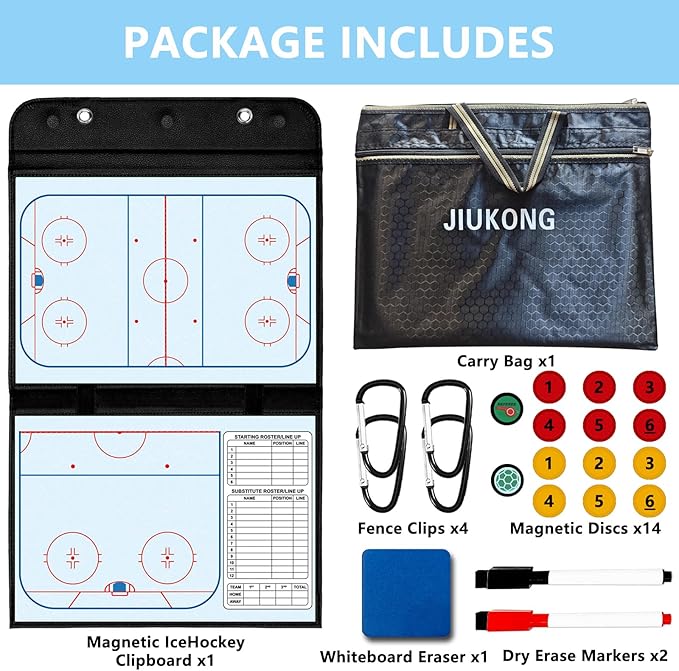 Magnetic Hockey Coaching Board – Portable Dry Erase Whiteboard with Fence Clip, Magnets & Carry Bag, Foldable Tactical Board for Ice Hockey Coaches & Players, Ideal Coach Gift