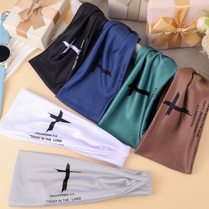 6 PCS Christian Headbands for Men Women Jesus Faith Cross Athletic Sweatbands Moisture Wicking Twist Knotted Criss Cross Hair Bands with Bible Verse Religious for Sports Workout Football Baseball