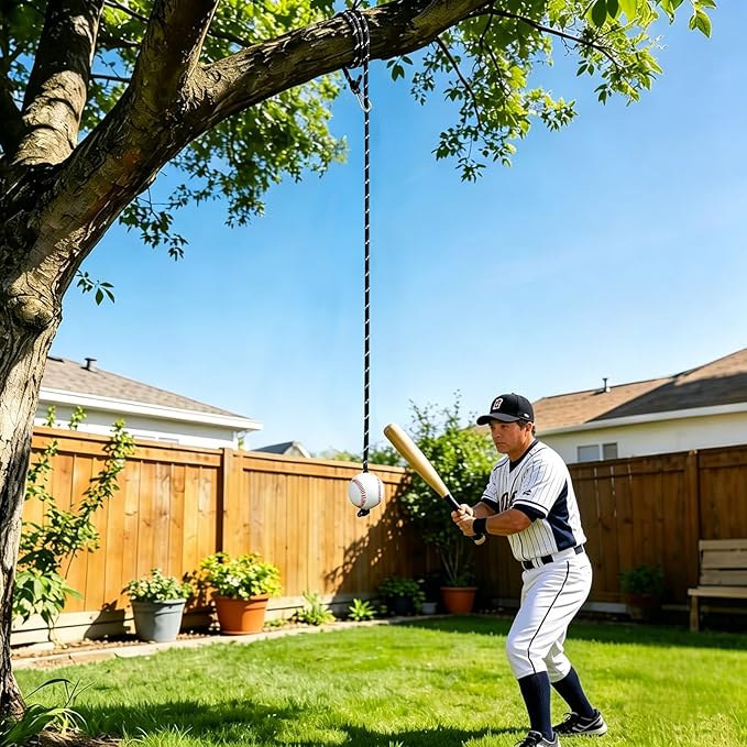 TOBWOLF Baseball & Softball Swing Trainer, Replaceable Practice Baseball on Rope with Heavy-Duty Ground Stake, Solo Swing Practice in Backyard & Get 50ft of Flight Feedback, Ideal for Baseball Players