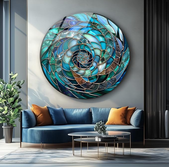 My Photostation.com 10'' Diameter Ocean Vortex Spiral Round Glass Wall Art - Image 3