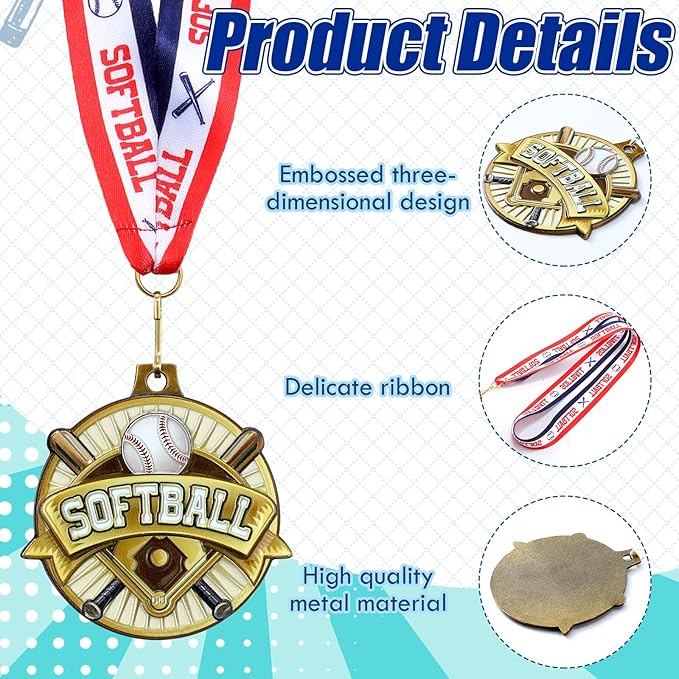 Ecation Medals with Neck Ribbons Soccer Awards Medals Baseball Team Awards Softball T-Ball Flag Football Trophy for Kids Sports Competitions Celebration Gift