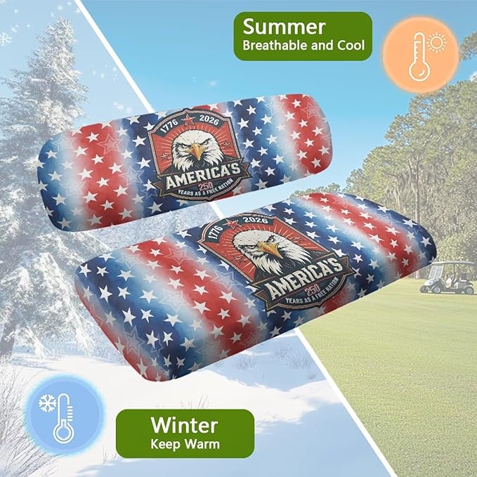 Yewatlles Golf Cart Seat Cover Set Fashion Printed for Club Car Small Breathable Bench Seat Covers, Washable Polyester Cloth 250 Years Eagle Pattern