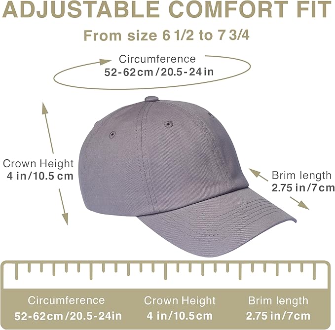 Classic Dad Hat Cotton, Low-Profile Plain Baseball Cap, Adjustable, Breathable and Packable