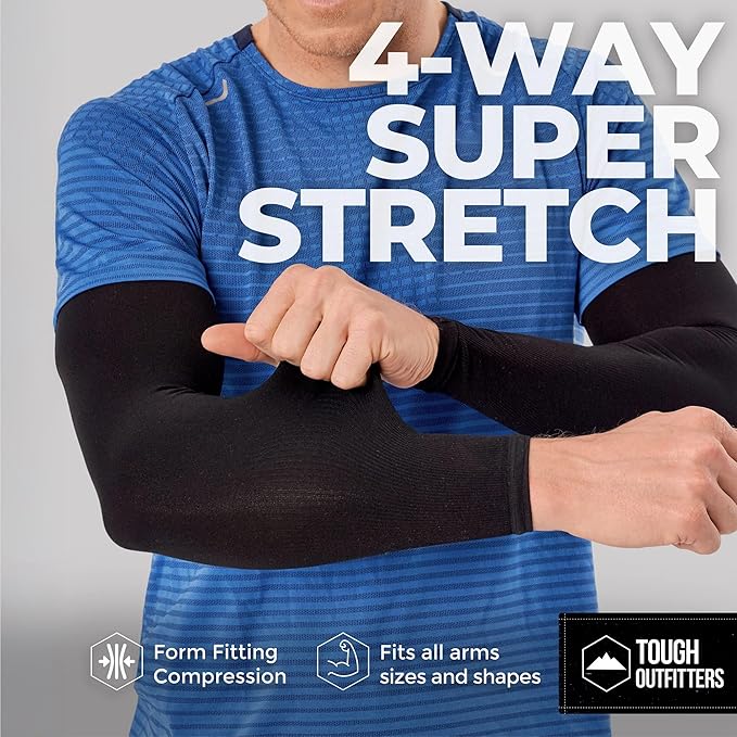 Tough Outdoors UV Arm Sleeves for Men Women - Sun Protection Sleeves - Compression Golf Baseball Cooling Tattoo Arm Sleeve