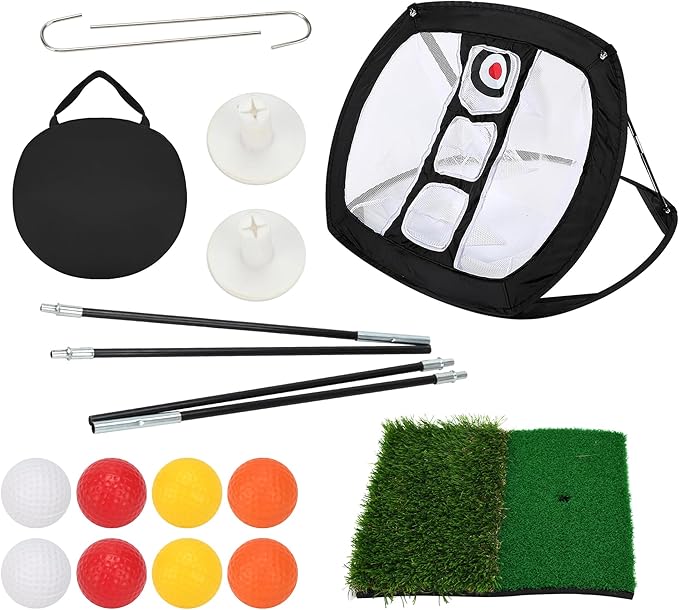 Pop-Up Golf Chipping Net Set with Mat & 8 Practice Balls- Professional Golf Chipping Practice Ideal for Indoor and Outdoor Training- - Gifts for Men, Golfers, Teenage Boys and Beginners