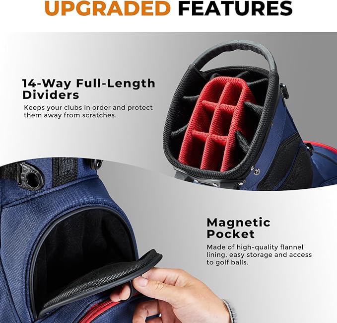 UNIHIMAL 14 Way Dividers Golf Stand Bag Lightweight, Golf Bag for Men Women with Multiple Pockets, Dual Strap and Rain Cover Hood