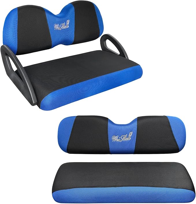 Golf Cart Seat Covers Front and Rear Set Fit for Club Car Precedent Club Car Tempo Yamaha G29 Front Seat Cushion and Aftermarket Universal Back Seat Cushion Covers Black&Blue