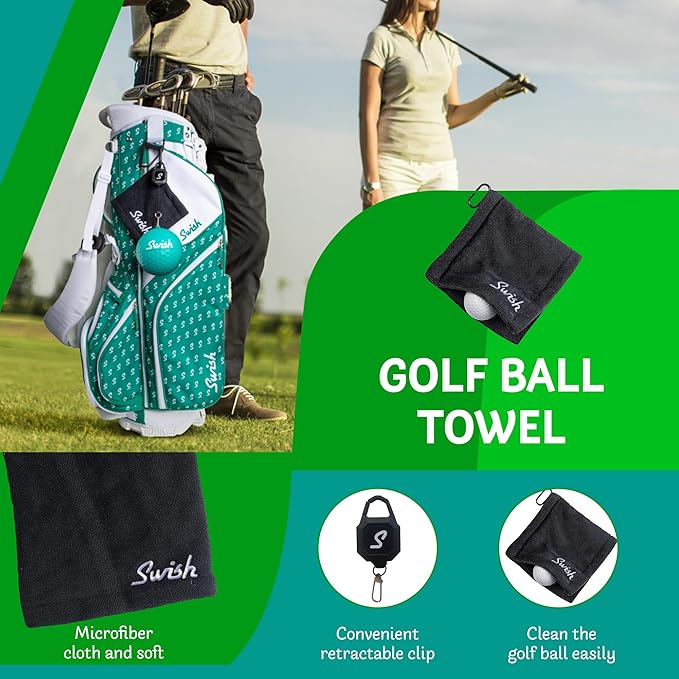 Swish Portable Golf Ball Cleaner – Clip-On Golf Accessory for Bag or Cart – Perfect Golf Gift