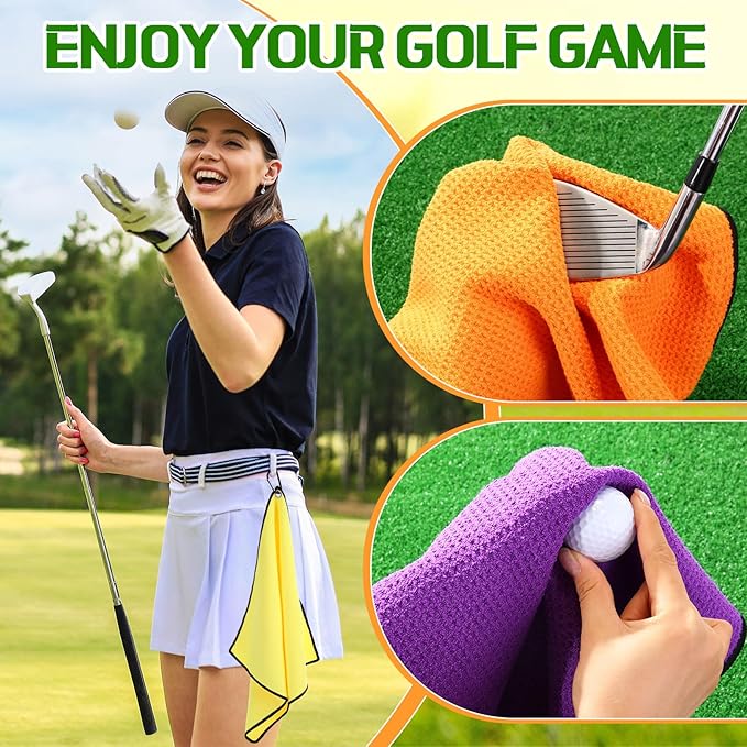 Batiyeer Golf Towel Bulk for Golf Bags 16'' x 16'' Microfiber Fabric Towel with Clip Waffle Pattern, Fitness, Camping, Hiking, Yoga
