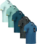 ZITY 5 Pack Mens Golf Shirt Short Sleeve UPF 50+ Moisture Wicking Performance Print Patterns Casual Golf Polo Shirts for Men