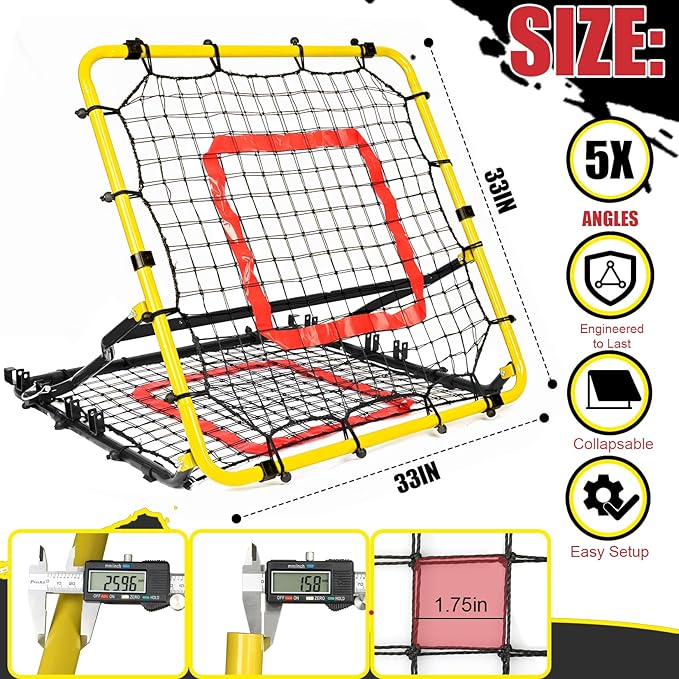 Storgem Baseball Softball Rebounder Net, Pitch Back Rebound Net,Soccer Rebound Net, Fielding Rebounder,Double Sided Adjustable Multi-Sports Pitching Rebound Net for Throwing Practice