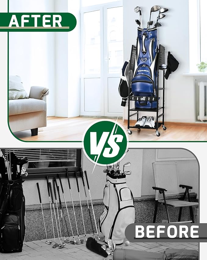 Mythinglogic Golf Storage Garage Organizer, Golf Bag Storage Stand and Other Golfing Equipment Rack, Extra Storage Rack for Golf Clubs