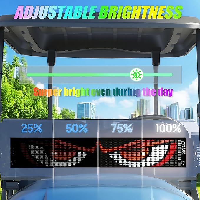 AI Voice Controlled Golf Cart Devil Eyes Light Sign& Led Eyes for Car Windshield - 23x5in Programmable Flexible LED Screen with App Control Animated Scrolling Electra Eyes for Truck UTV Decor