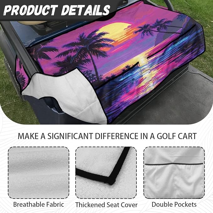 Golf Cart Seat Covers, Universal Golf Cart Seat Towel Blanket with 4 Front Pockets & Nonskid Bottom Fits for Club Car 2 Person Seats Golf Carts