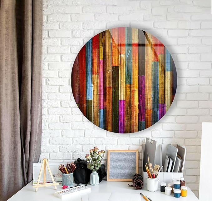 My Photostation.com 10'' Diameter Colorful Wood Pattern Round Glass Wall Art - Image 4