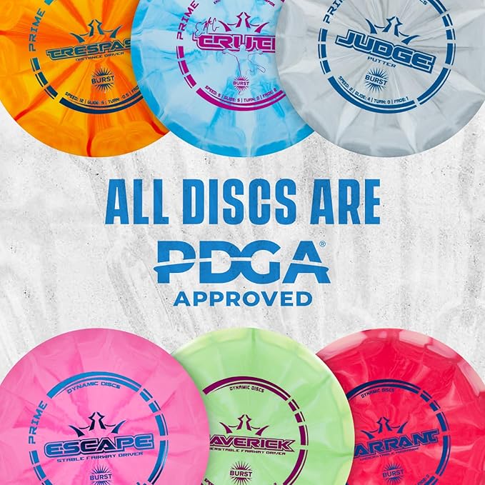 Dynamic Discs Prime Burst 6 Disc Golf Set | Includes 1x Putter, 2X Midrange, 2X Fairway, 1x Driver + Mini Marker | Disc Golf Accessories for Beginners | 170-176g | Beginner Pack for Amateurs