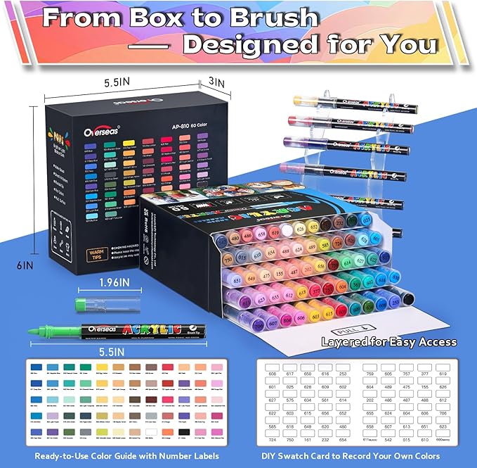 Overseas Acrylic Paint Markers 60 Colors, Brush Tip Paint Pens - Image 5