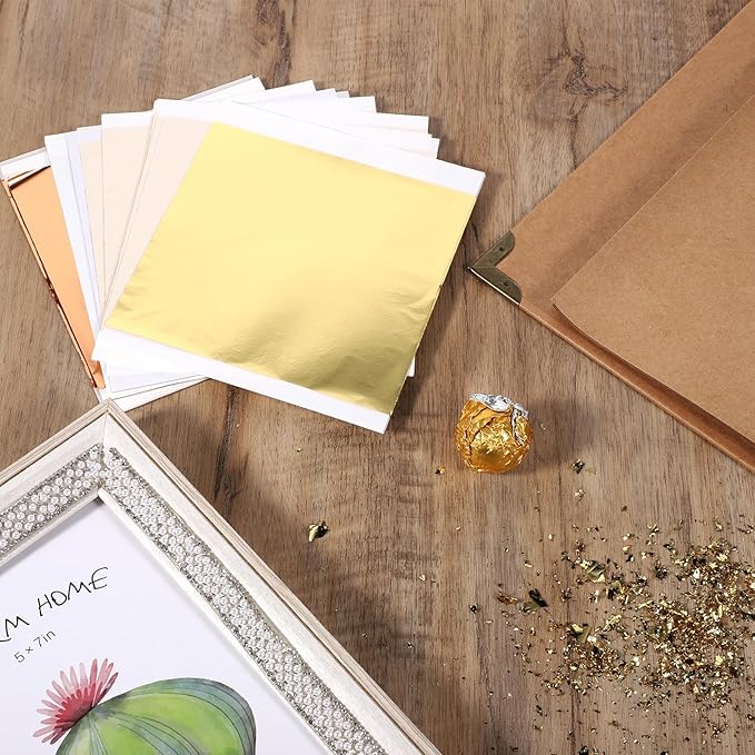 150 Pcs Gold Leaf Sheets for Art 3 Colors Gold Foil Sheets 5.5" X 5.5" Golden - Image 4