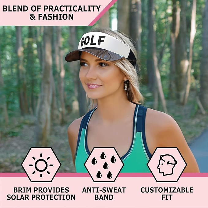 Funky Junque Women's UV 50 Adjustable Sun Visor - Golf Tennis Pickleball - Sports Themes Solid Colors Easter Pastels