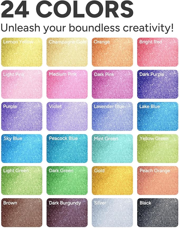 JusArt 24 Colors Glitter Markers, 0.7mm Extra Fine Tip Acrylic Glitter Pens - Image 2