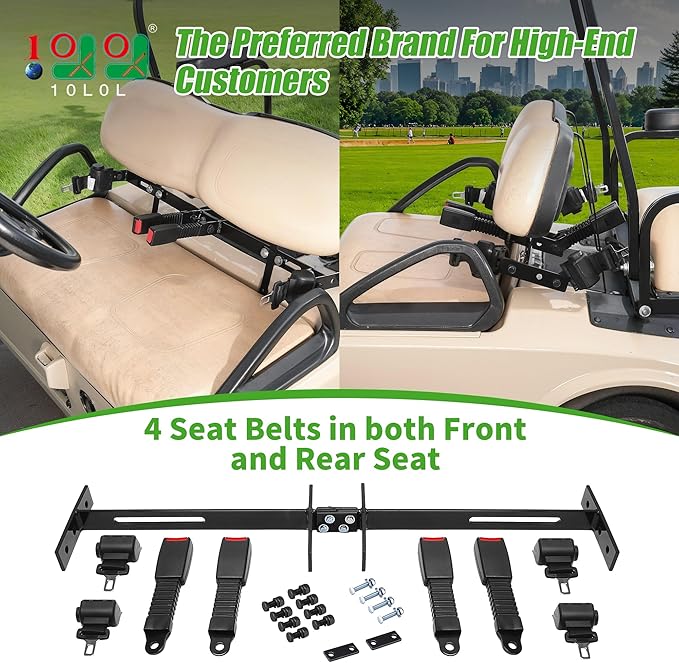 10L0L Universal Retractable Golf Cart Seat Belt Kit with Bracket for Yamaha EZGO,Club Car DS Precedent,Front and Rear Seats Golf Cart Seat Belts