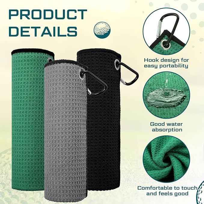 Batiyeer Golf Towel Bulk for Golf Bags 16'' x 16'' Microfiber Fabric Towel with Clip Waffle Pattern, Fitness, Camping, Hiking, Yoga