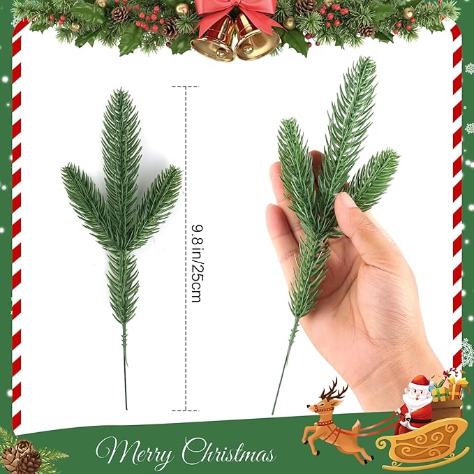 Hananona 50 Pcs Artificial Pine Branches Christmas Greenery Plants Pine Needles - Image 4