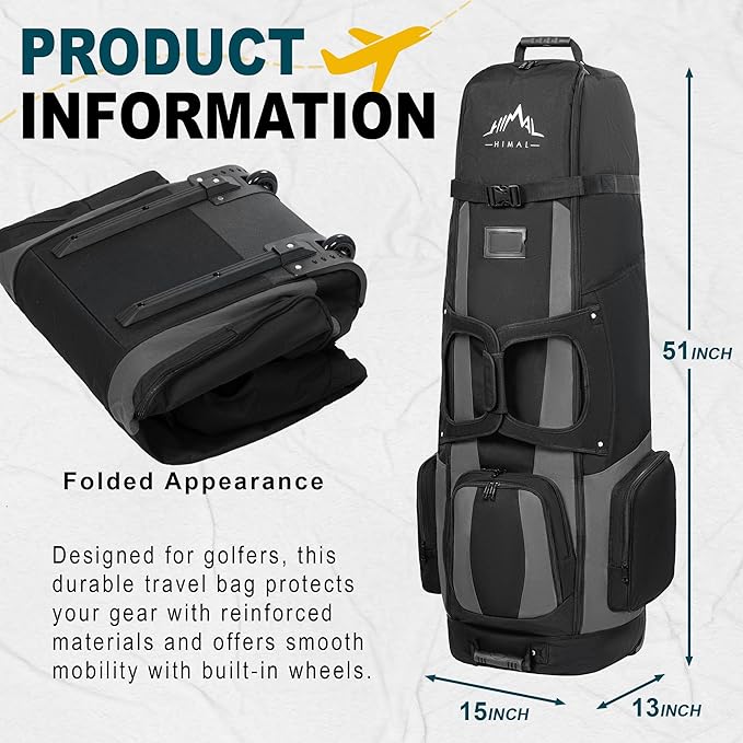 Soft-Sided Golf Travel Bags for Airlines with Wheels, Golf Club Travel Covers 900D Wear-Resistant Oxford, Waterproof, Universal Size