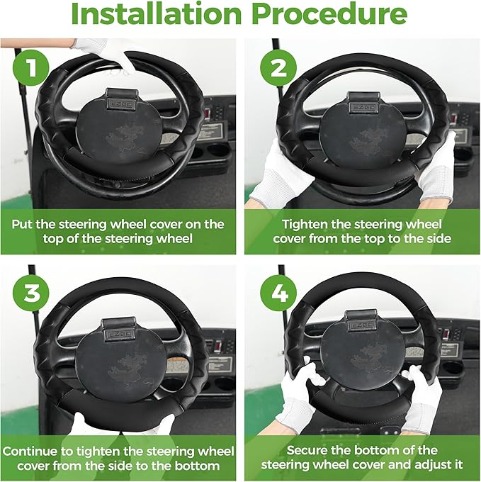 10L0L 13 Inch Golf Cart Steering Wheel Covers for EZGO TXT&RXV, Upgraded Microfiber Anti-Slip Steering Wheel Cover with Pu Leather