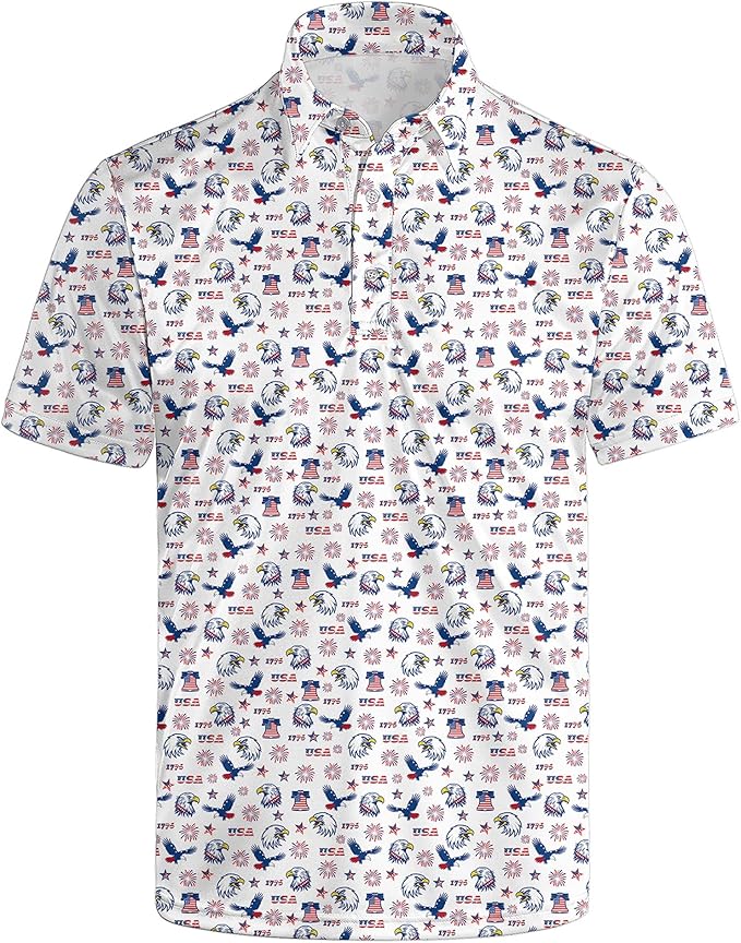 Golf Polo Shirts for Men Funny Print Short Sleeve Golf Shirts Performance Golf Polos