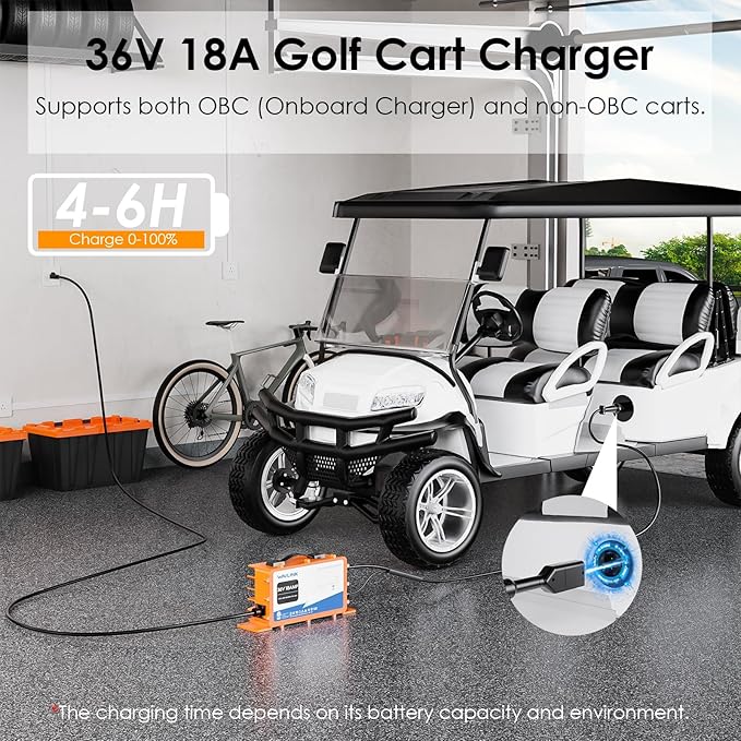 WAVLINK 36V 18 AMP Golf Cart Battery Charger, IP67 Waterproof, LiFePO4/NMC/Lead-Acid Compatible (D Plug for TXT/EZGO)