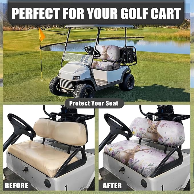 Suobstales Golf Cart Front and Rear Seat Cover Set for EZGO TXT RXV & Club Car DS 2 Passenger, Washable Bench Seat Covers Kit