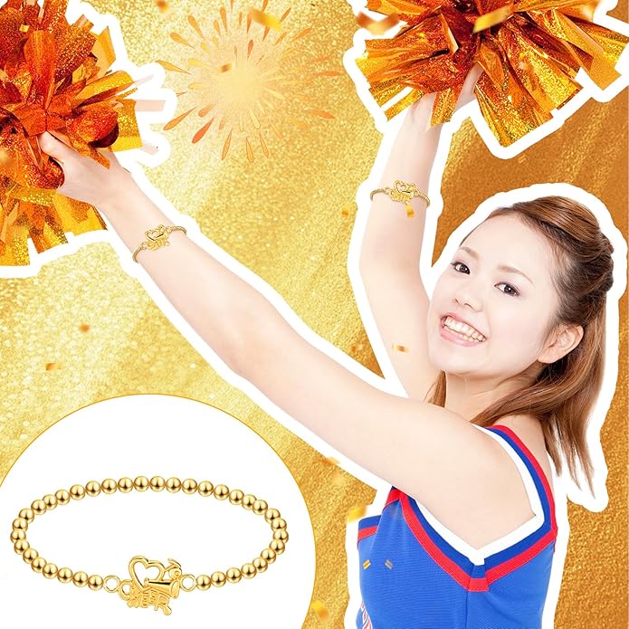 Tondiamo 24 Pcs Cheer Baseball Softball Soccer Basketball Football Tennis Bracelets Gifts Bulk Beaded Stretch Bracelets Charm Gifts Sport Jewelry Party Favors Supplies