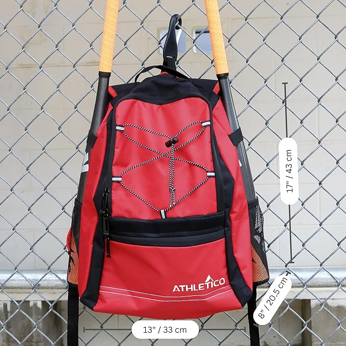 Athletico Youth Baseball Bag - Bat Backpack for Baseball, T-Ball & Softball Equipment & Gear | Holds Bat, Helmet, Glove | Fence Hook