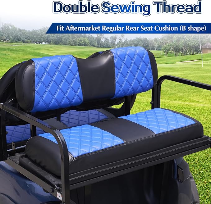 NOKINS 4PCS Golf Cart Diamond Seat Covers Kit,Front and Rear Seat Covers for Club Car Precedent/EZGO TXT/Yamaha Original Regular Seat Cushion (Blue and Black, Club Car Precedent)