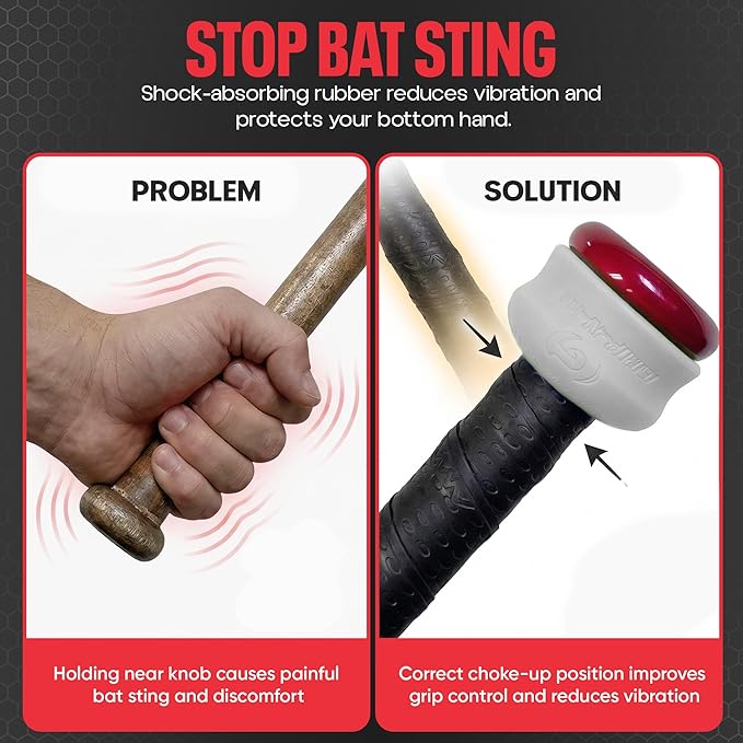 Grip-N-Rip Knob Stacker Choke-Up Ring for Baseball/Softball Bats Provides Choking Up Space & Relief from Bat Sting, Stackable for Custom Fit and Comfort