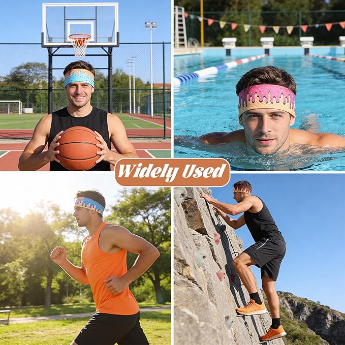 6 Pcs Ice Cream Baseball Headbands, Elastic Polyester Sweatband Multi Color Headbands for Basketball Football Golf Ice Cream Drip Headscarf Baseball Stuff for Men